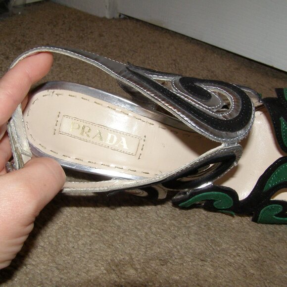 RARE size 40 PRADA Silver and Green shoes - Picture 8 of 13
